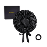 Mulberry Silk Bonnet with Thin Ties – 100% Silk Adjustable 19 Momme Hair Bonnet | Black and Black - NOCHKA
