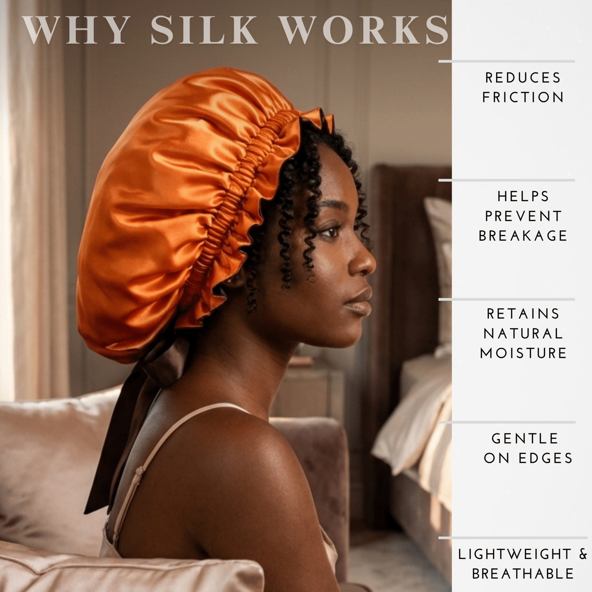 Mulberry Silk Bonnet with Thin Ties – 100% Silk Adjustable 19 Momme Ha