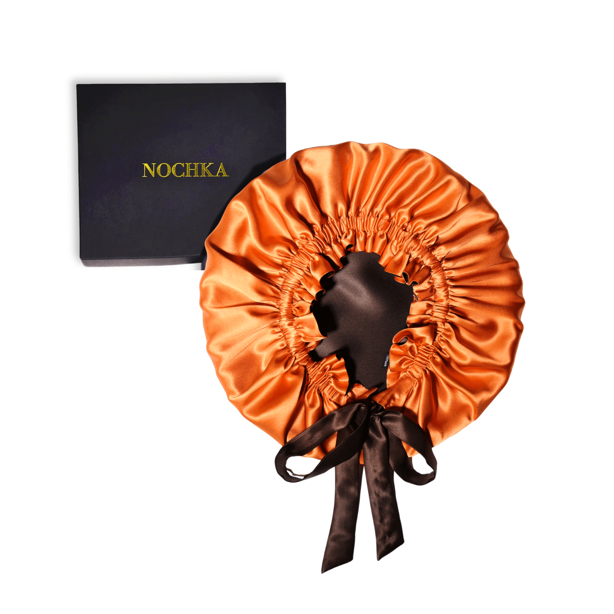 Mulberry Silk Bonnet with Thin Ties – 100% Silk Adjustable 19 Momme Hair Bonnet | Burnt Orange & Super Dark Brown - NOCHKA
