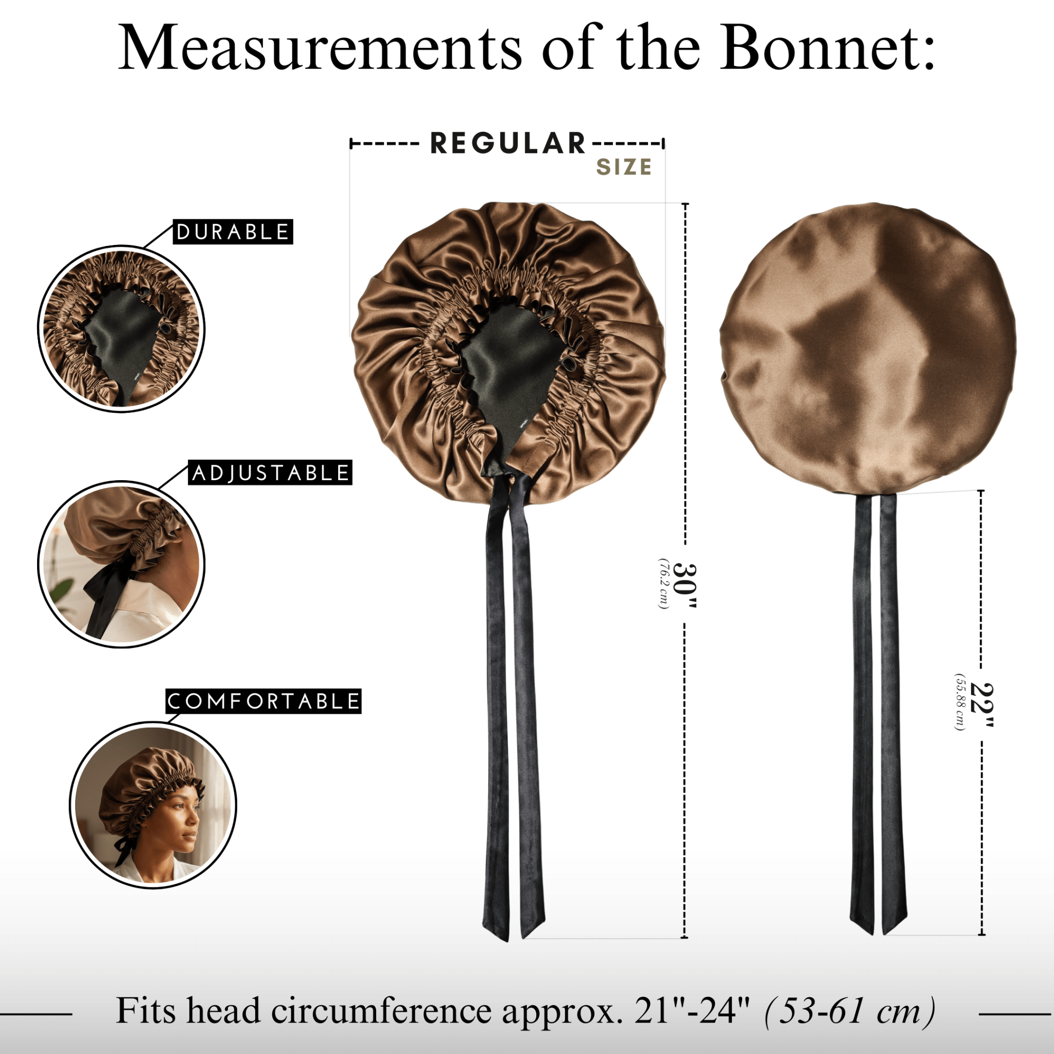 Mulberry Silk Bonnet with Thin Ties – 100% Silk Adjustable 19 Momme Hair Bonnet | Cappuccino and Black - NOCHKA
