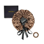 Mulberry Silk Bonnet with Thin Ties – 100% Silk Adjustable 19 Momme Hair Bonnet | Cappuccino and Black - NOCHKA

