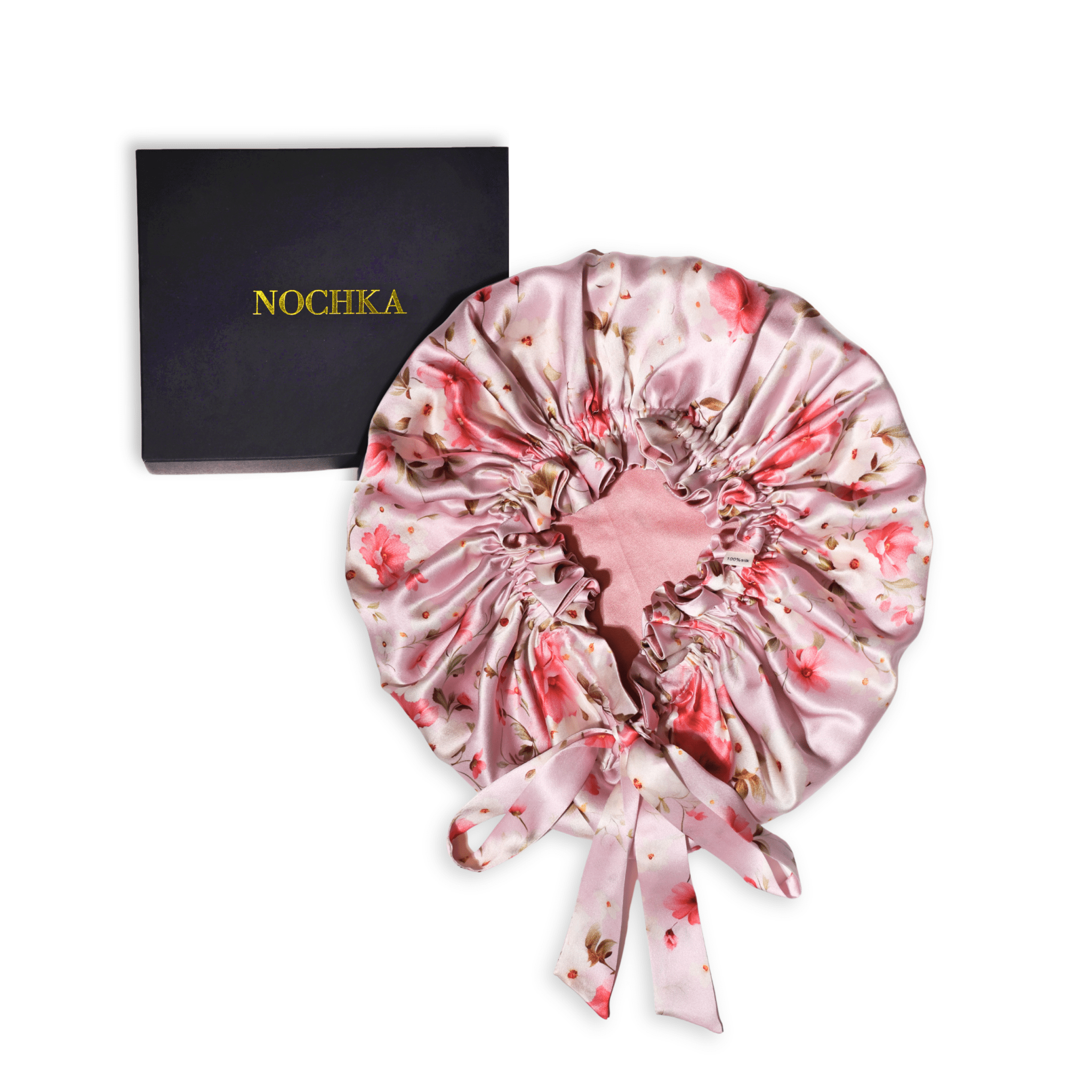 Mulberry Silk Bonnet with Thin Ties – 100% Silk Adjustable 19 Momme Hair Bonnet | Cherry Blossom - NOCHKA
