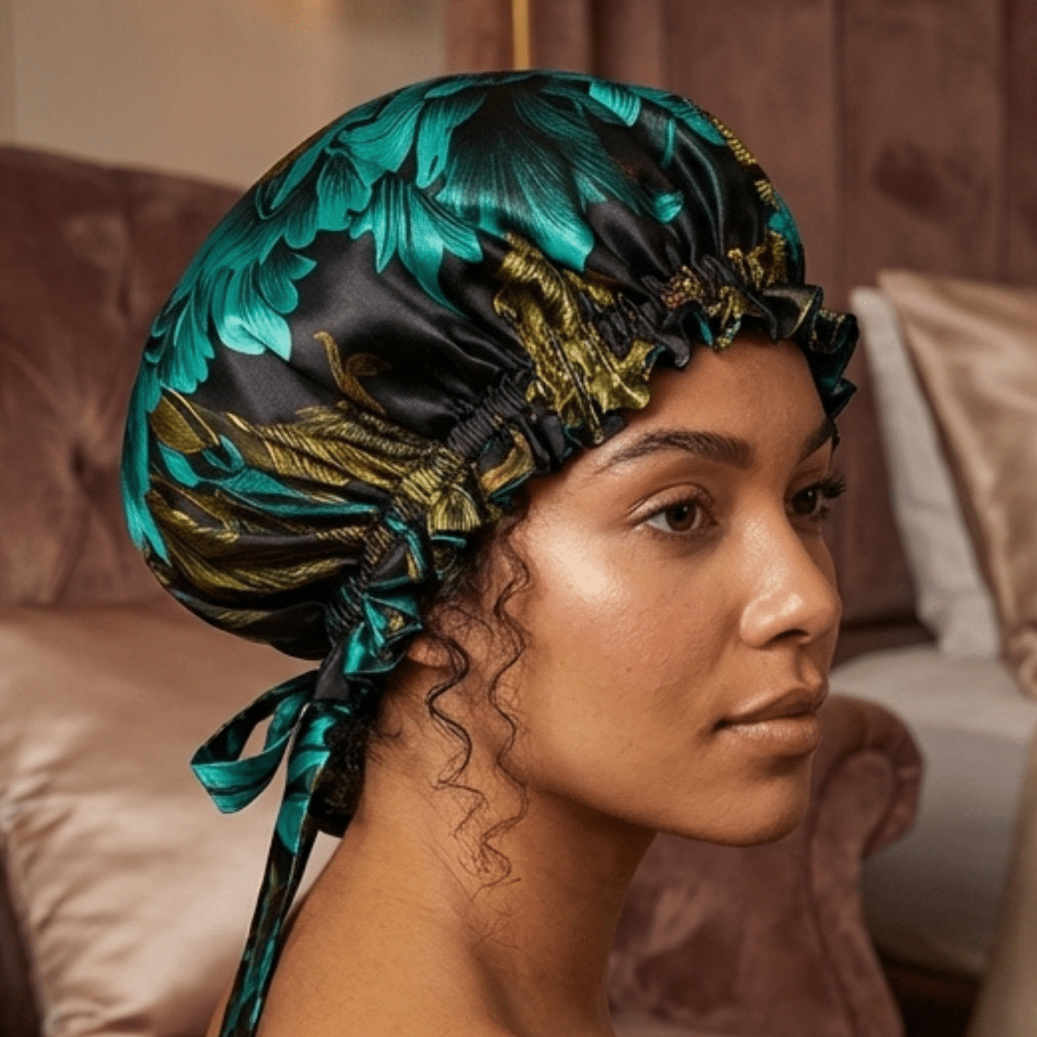 Mulberry Silk Bonnet with Thin Ties – 100% Silk Adjustable 19 Momme Hair Bonnet | Chrysanthemum - NOCHKA
