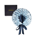 Mulberry Silk Bonnet with Thin Ties – 100% Silk Adjustable 19 Momme Hair Bonnet | Coronet Blue and Deep Blue - NOCHKA
