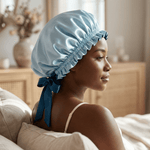 Mulberry Silk Bonnet with Thin Ties – 100% Silk Adjustable 19 Momme Hair Bonnet | Coronet Blue and Deep Blue - NOCHKA
