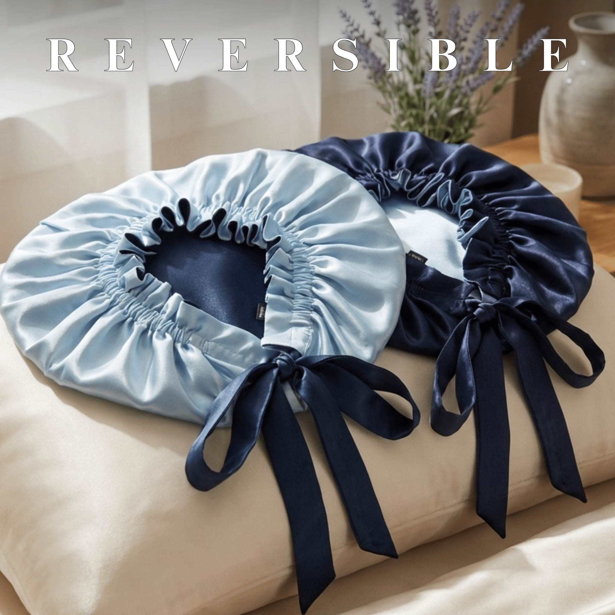 Mulberry Silk Bonnet with Thin Ties – 100% Silk Adjustable 19 Momme Hair Bonnet | Coronet Blue and Deep Blue - NOCHKA
