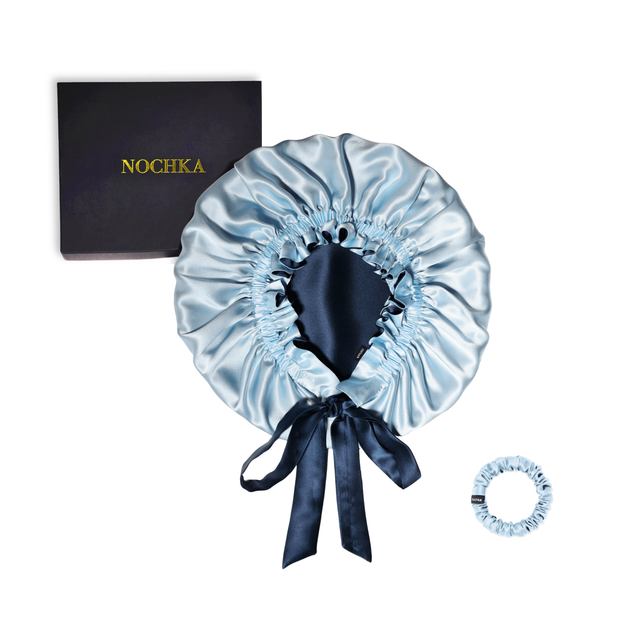 Mulberry Silk Bonnet with Thin Ties – 100% Silk Adjustable 19 Momme Hair Bonnet | Coronet Blue and Deep Blue - NOCHKA
