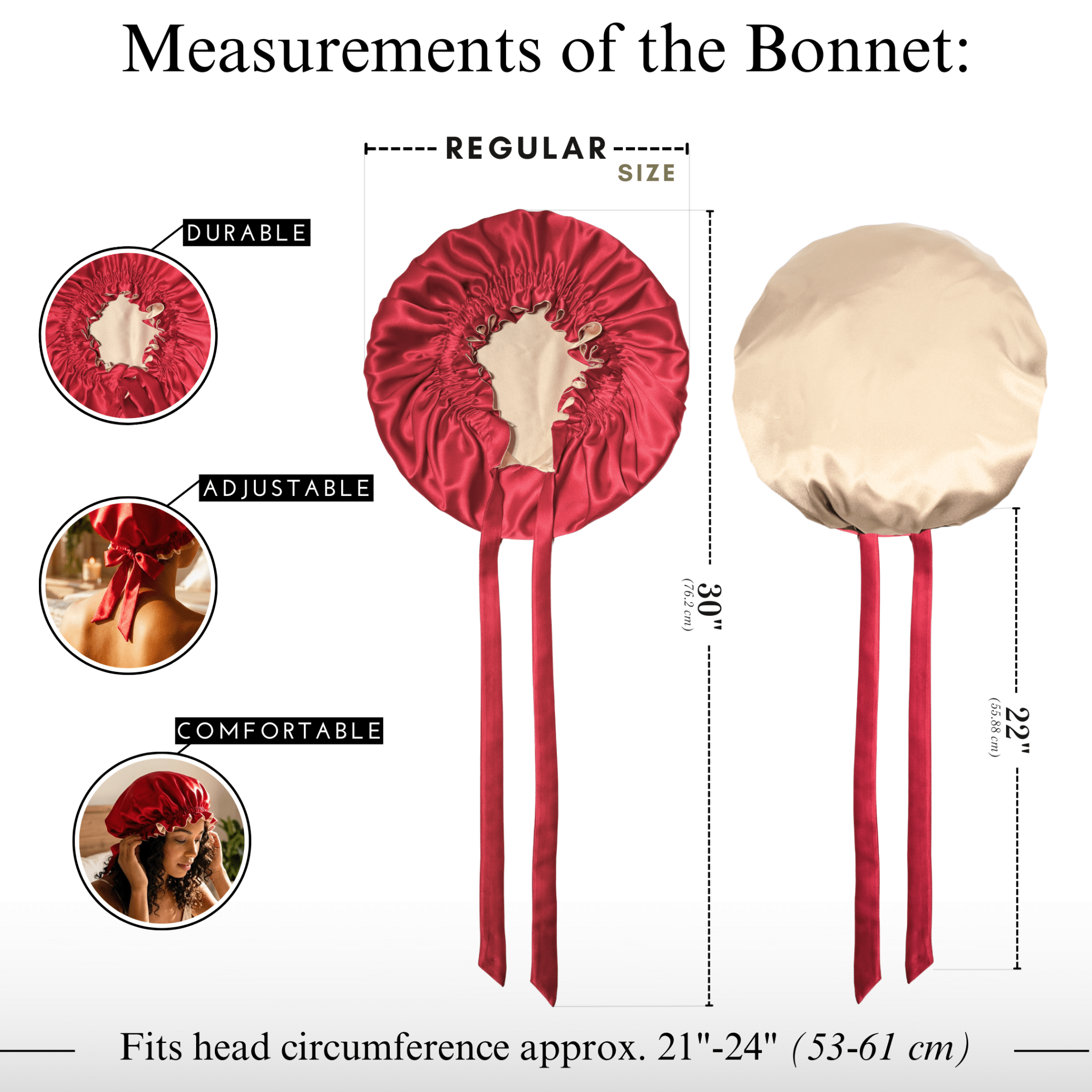 Mulberry Silk Bonnet with Thin Ties – 100% Silk Adjustable 19 Momme Hair Bonnet | Crimson Red and Light Carmel - NOCHKA
