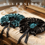 Mulberry Silk Bonnet with Thin Ties – 100% Silk Adjustable 19 Momme Hair Bonnet | Deep Teal and Black - NOCHKA
