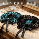Mulberry Silk Bonnet with Thin Ties – 100% Silk Adjustable 19 Momme Hair Bonnet | Deep Teal and Black - NOCHKA
