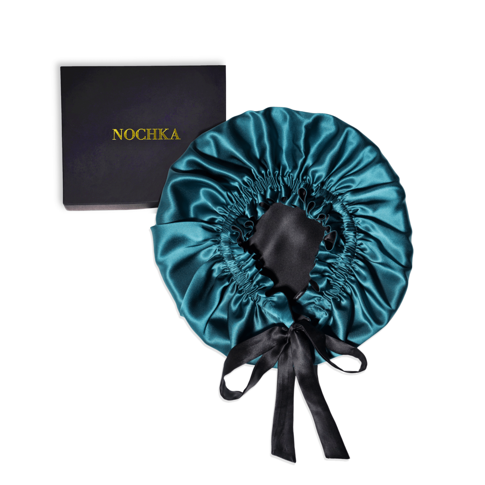 Mulberry Silk Bonnet with Thin Ties – 100% Silk Adjustable 19 Momme Hair Bonnet | Deep Teal and Black - NOCHKA
