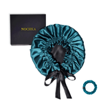Mulberry Silk Bonnet with Thin Ties – 100% Silk Adjustable 19 Momme Hair Bonnet | Deep Teal and Black - NOCHKA
