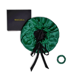 Mulberry Silk Bonnet with Thin Ties – 100% Silk Adjustable 19 Momme Hair Bonnet | Hunter Green and Black - NOCHKA
