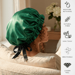Mulberry Silk Bonnet with Thin Ties – 100% Silk Adjustable 19 Momme Hair Bonnet | Hunter Green and Black - NOCHKA
