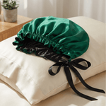 Mulberry Silk Bonnet with Thin Ties – 100% Silk Adjustable 19 Momme Hair Bonnet | Hunter Green and Black - NOCHKA
