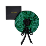 Mulberry Silk Bonnet with Thin Ties – 100% Silk Adjustable 19 Momme Hair Bonnet | Hunter Green and Black - NOCHKA
