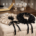 Mulberry Silk Bonnet with Thin Ties – 100% Silk Adjustable 19 Momme Hair Bonnet | Light Caramel and Black - NOCHKA
