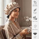 Mulberry Silk Bonnet with Thin Ties – 100% Silk Adjustable 19 Momme Hair Bonnet | Light Caramel and Black - NOCHKA
