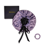 Mulberry Silk Bonnet with Thin Ties – 100% Silk Adjustable 19 Momme Hair Bonnet | Midnight Lavender and Black - NOCHKA
