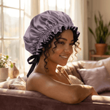 Mulberry Silk Bonnet with Thin Ties – 100% Silk Adjustable 19 Momme Hair Bonnet | Midnight Lavender and Black - NOCHKA
