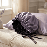 Mulberry Silk Bonnet with Thin Ties – 100% Silk Adjustable 19 Momme Hair Bonnet | Midnight Lavender and Black - NOCHKA
