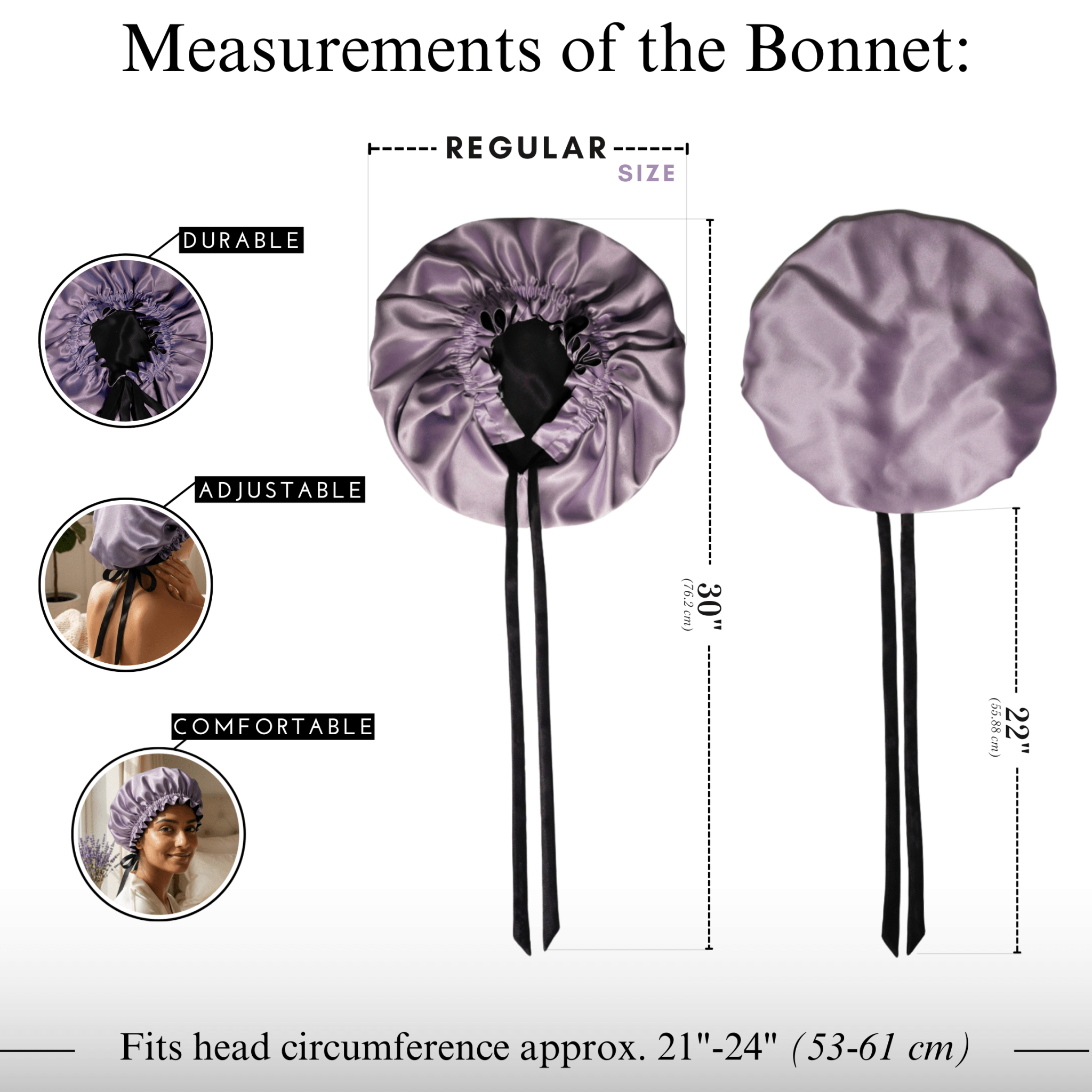 Mulberry Silk Bonnet with Thin Ties – 100% Silk Adjustable 19 Momme Hair Bonnet | Midnight Lavender and Black - NOCHKA
