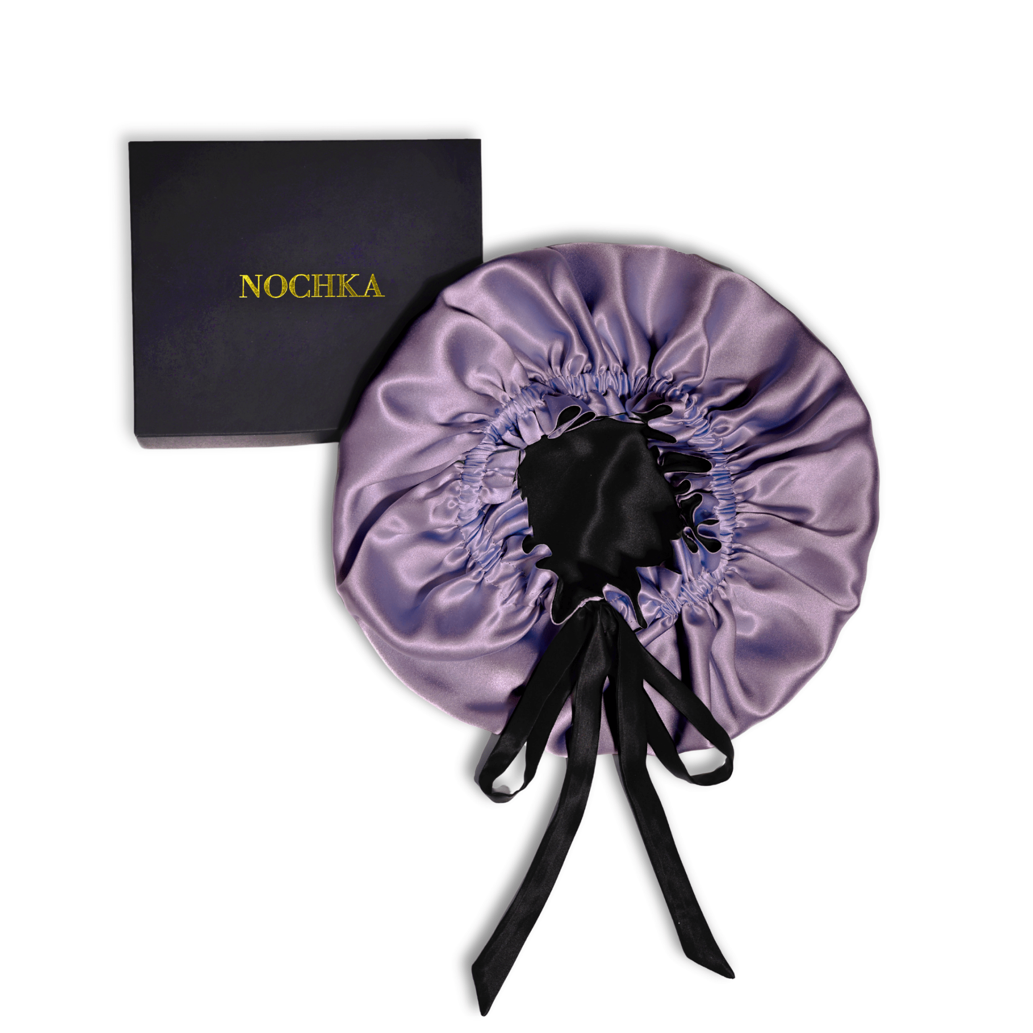 Mulberry Silk Bonnet with Thin Ties – 100% Silk Adjustable 19 Momme Hair Bonnet | Midnight Lavender and Black - NOCHKA
