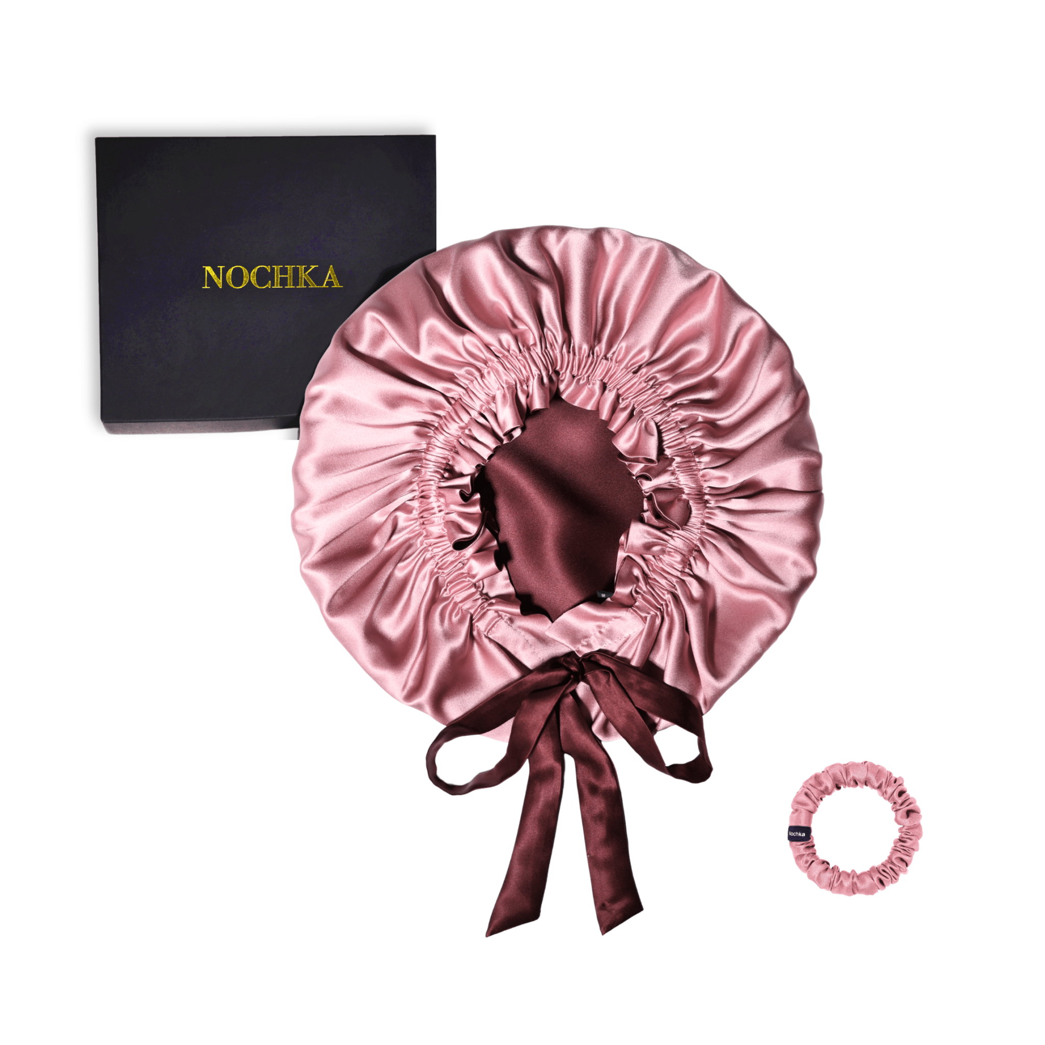 Mulberry Silk Bonnet with Thin Ties – 100% Silk Adjustable 19 Momme Hair Bonnet | Old Rose and Cabernet - NOCHKA
