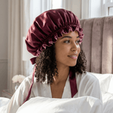 Mulberry Silk Bonnet with Thin Ties – 100% Silk Adjustable 19 Momme Hair Bonnet | Old Rose and Cabernet - NOCHKA
