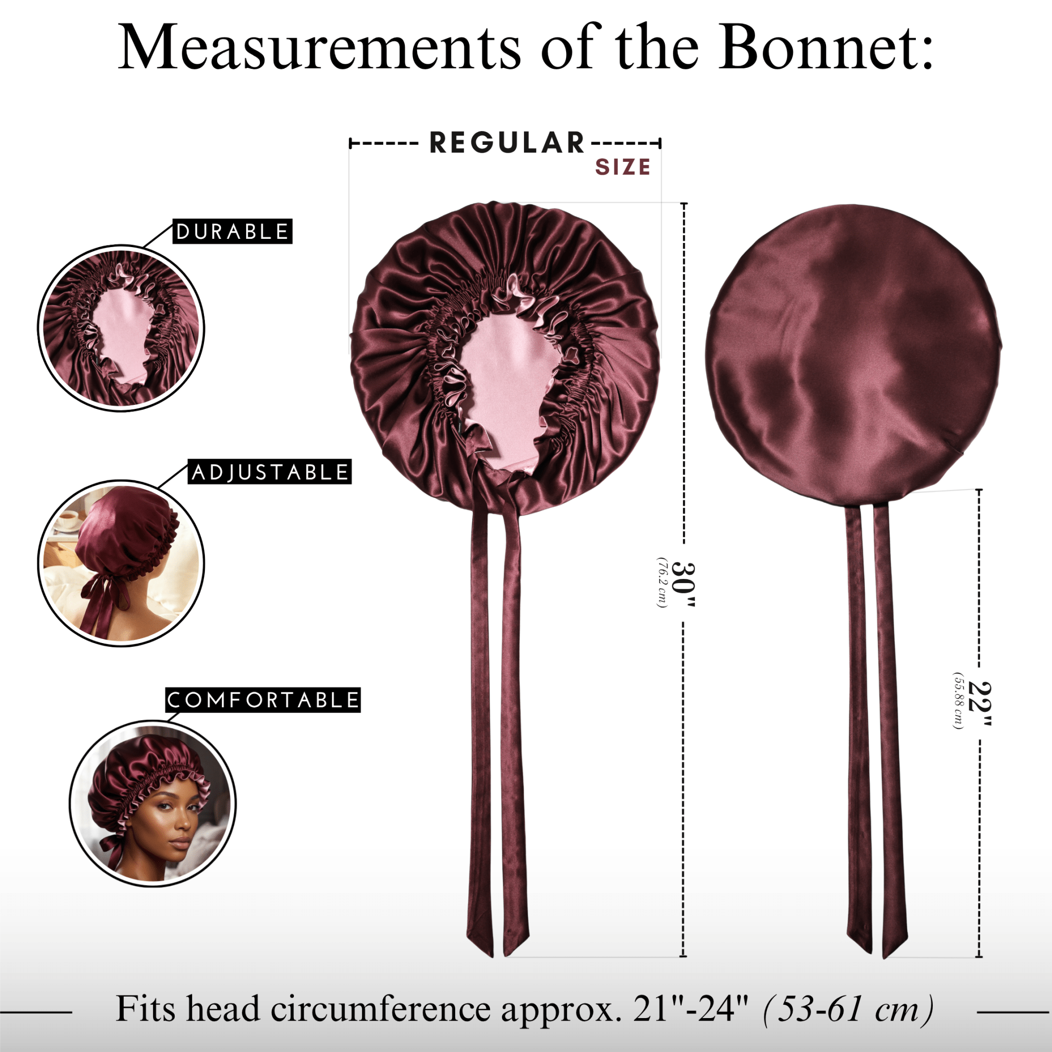 Mulberry Silk Bonnet with Thin Ties – 100% Silk Adjustable 19 Momme Hair Bonnet | Old Rose and Cabernet - NOCHKA
