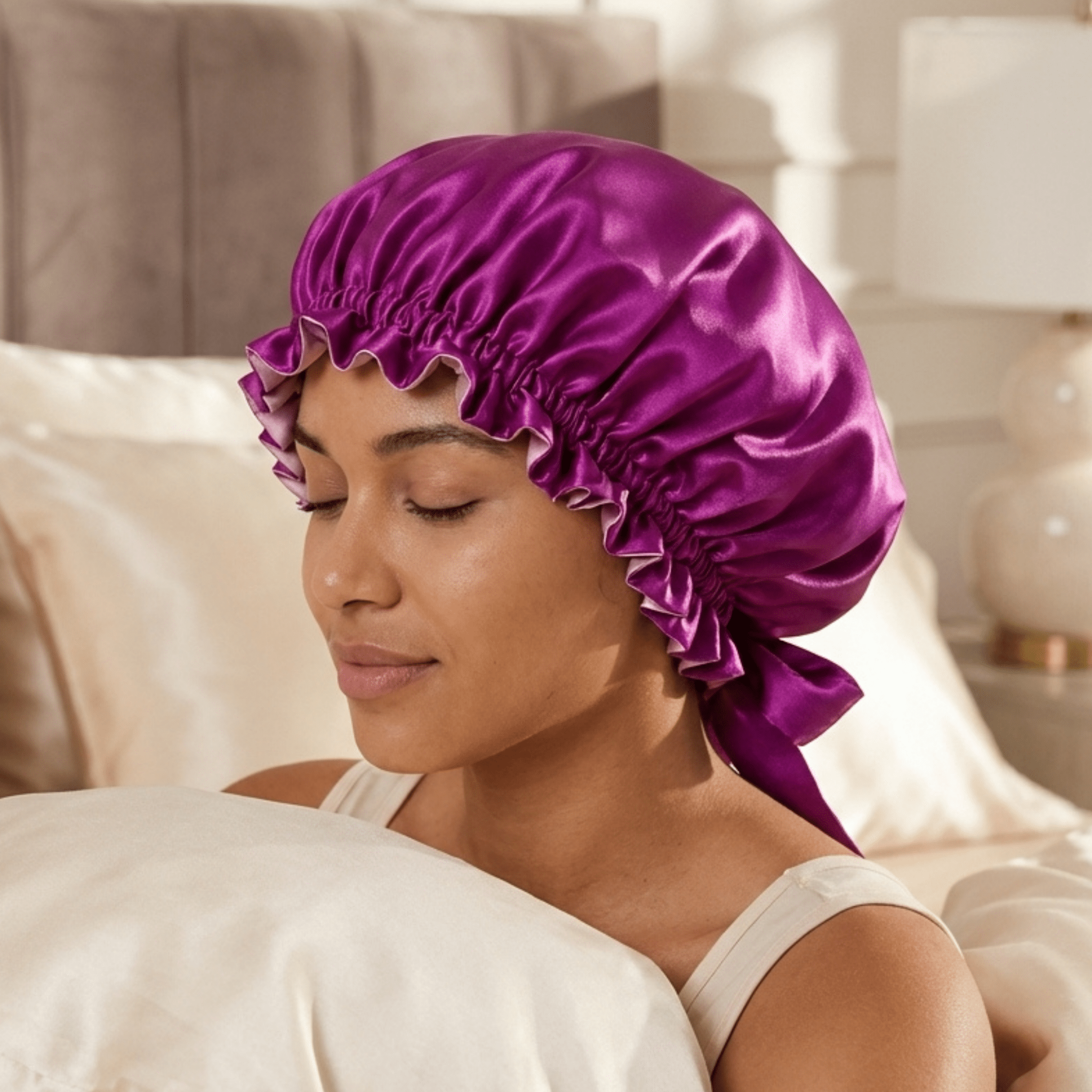 Mulberry Silk Bonnet with Thin Ties – 100% Silk Adjustable 19 Momme Hair Bonnet | Orchid - NOCHKA
