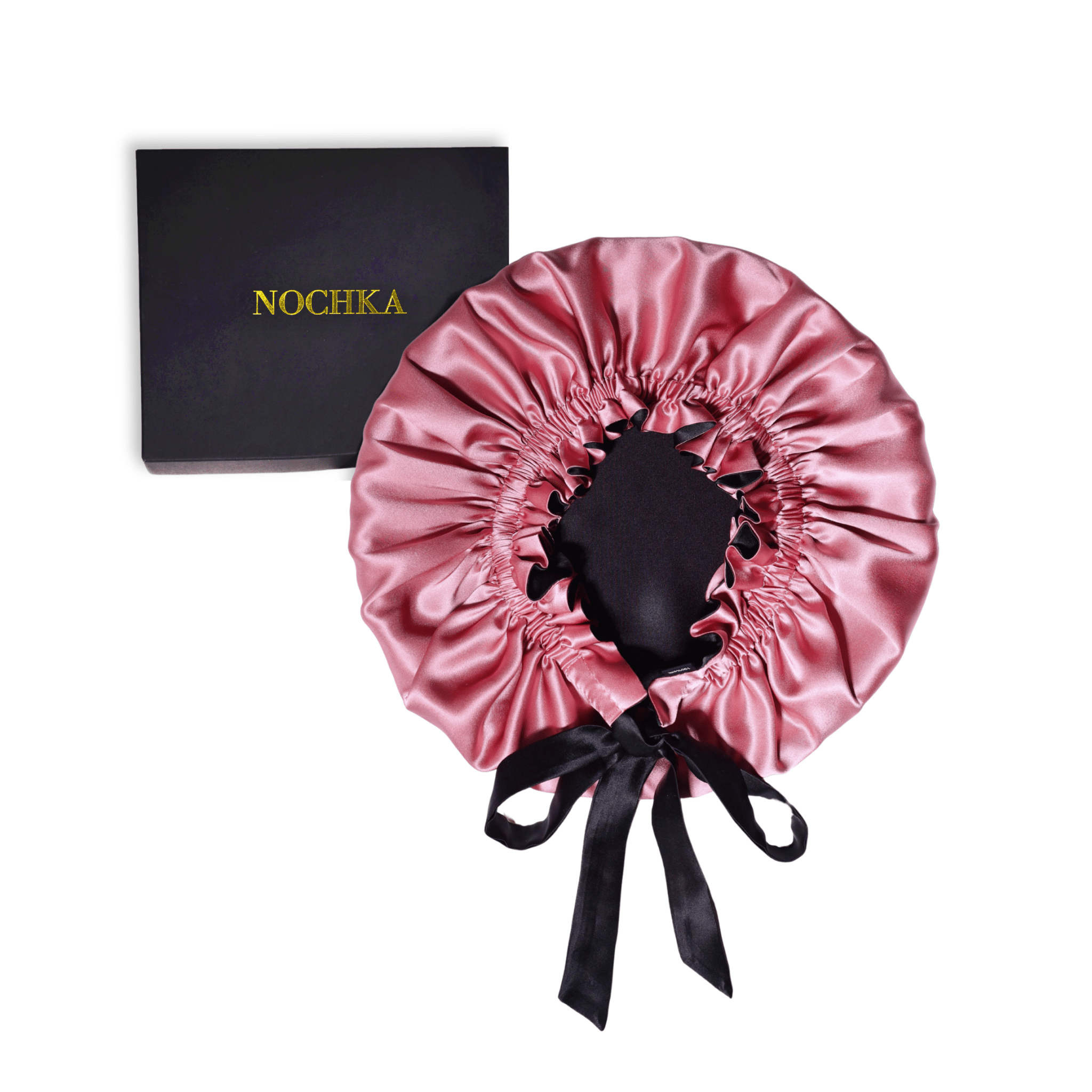 Mulberry Silk Bonnet with Thin Ties – 100% Silk Adjustable 19 Momme Hair Bonnet | Punch and Black - NOCHKA
