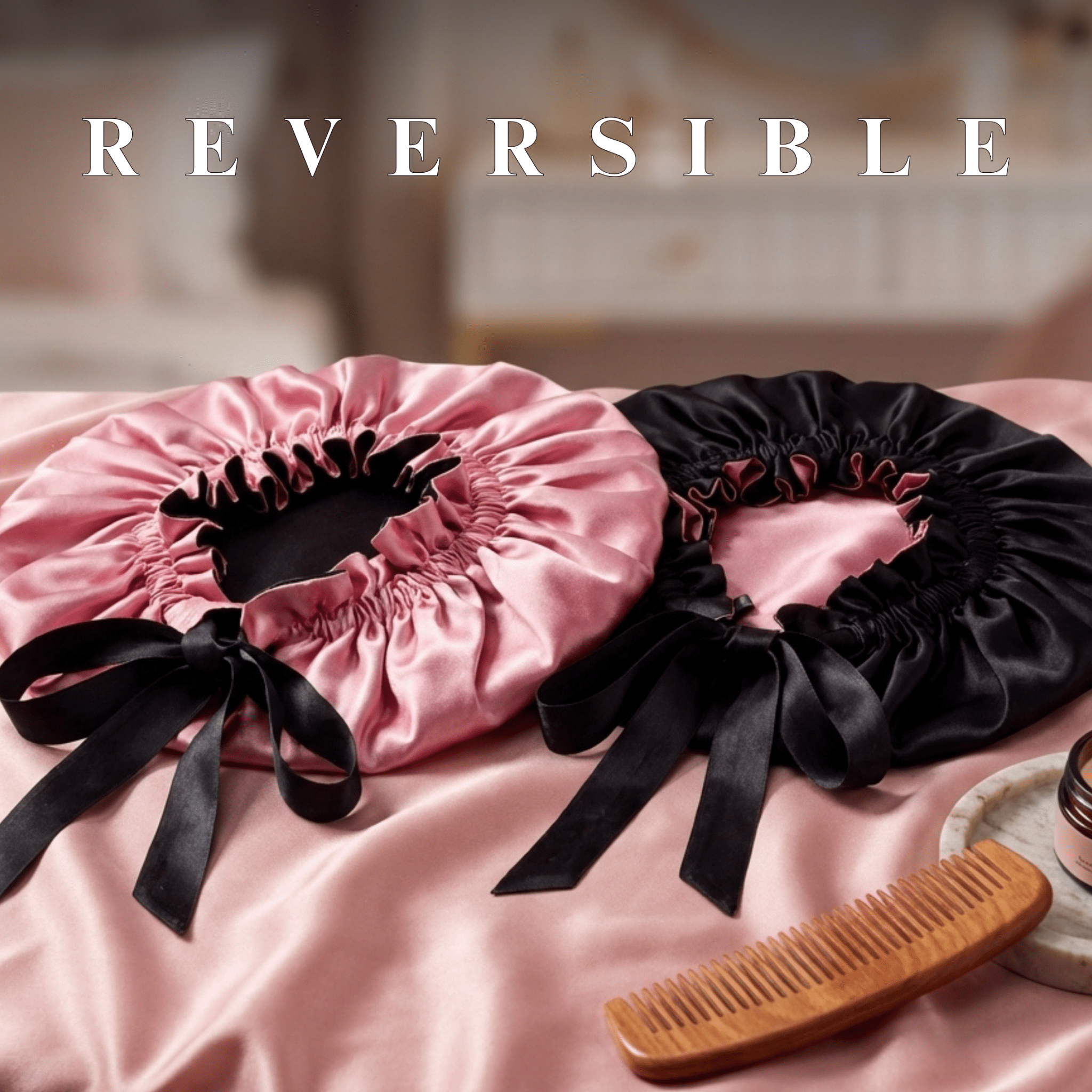 Mulberry Silk Bonnet with Thin Ties – 100% Silk Adjustable 19 Momme Hair Bonnet | Punch and Black - NOCHKA
