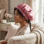 Mulberry Silk Bonnet with Thin Ties – 100% Silk Adjustable 19 Momme Hair Bonnet | Punch and Black - NOCHKA
