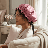 Mulberry Silk Bonnet with Thin Ties – 100% Silk Adjustable 19 Momme Hair Bonnet | Punch and Black - NOCHKA
