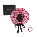 Mulberry Silk Bonnet with Thin Ties – 100% Silk Adjustable 19 Momme Hair Bonnet | Punch and Black - NOCHKA
