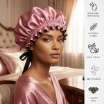 Mulberry Silk Bonnet with Thin Ties – 100% Silk Adjustable 19 Momme Hair Bonnet | Punch and Black - NOCHKA
