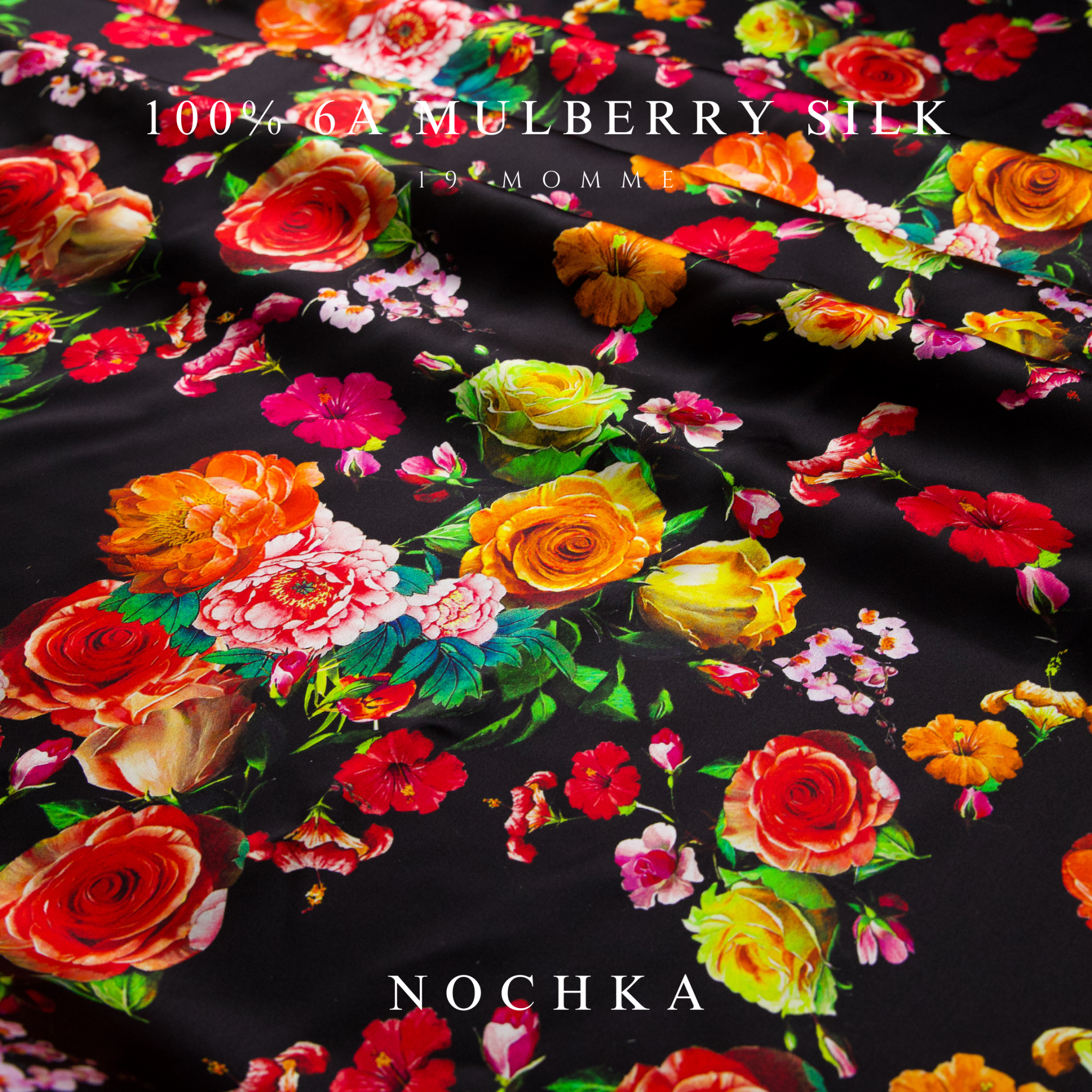 Mulberry Silk Bonnet with Ties – 100% Silk Reversible 19 Momme Hair Bonnet | Peonies on Black - NOCHKA
