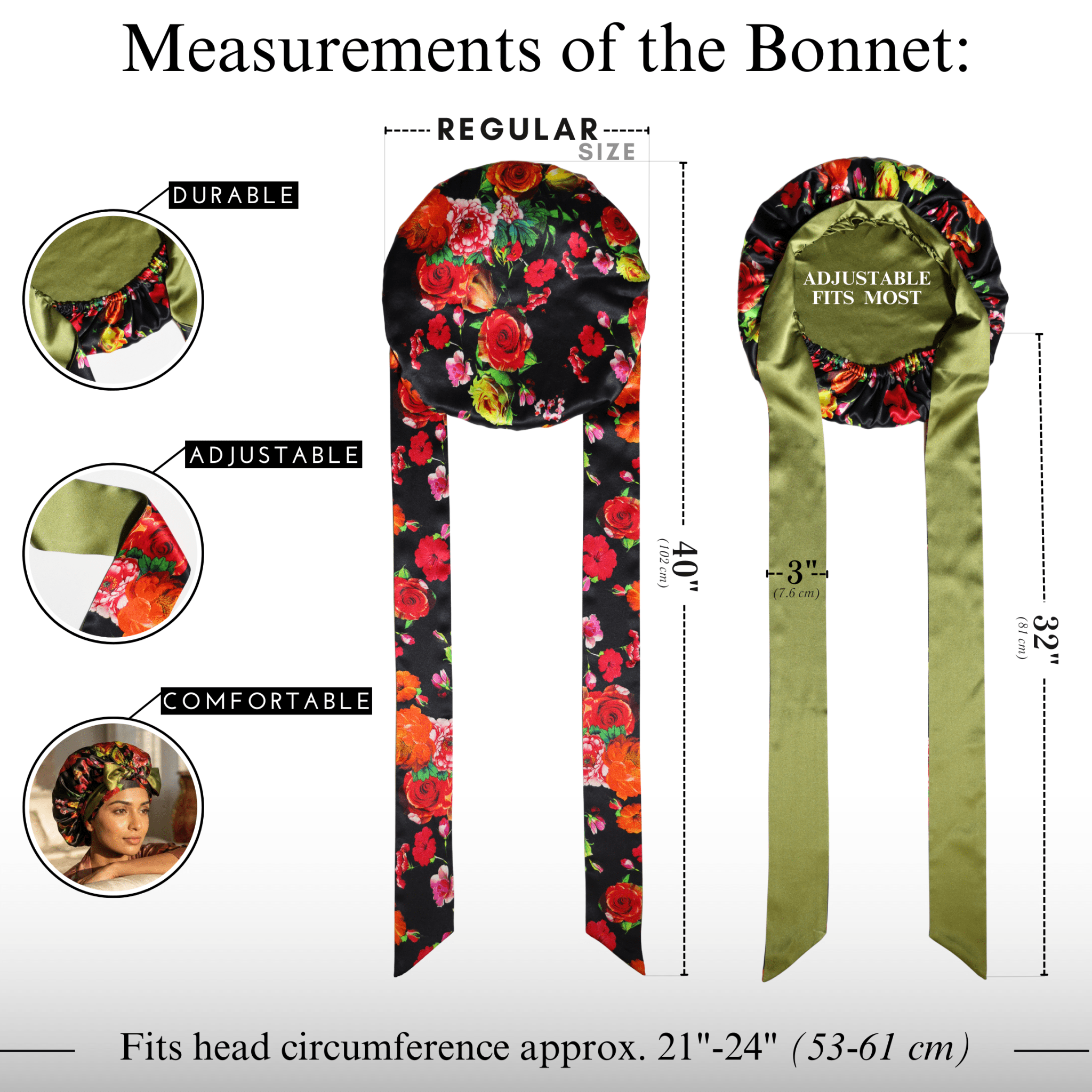 Mulberry Silk Bonnet with Ties – 100% Silk Reversible 19 Momme Hair Bonnet | Peonies on Black - NOCHKA

