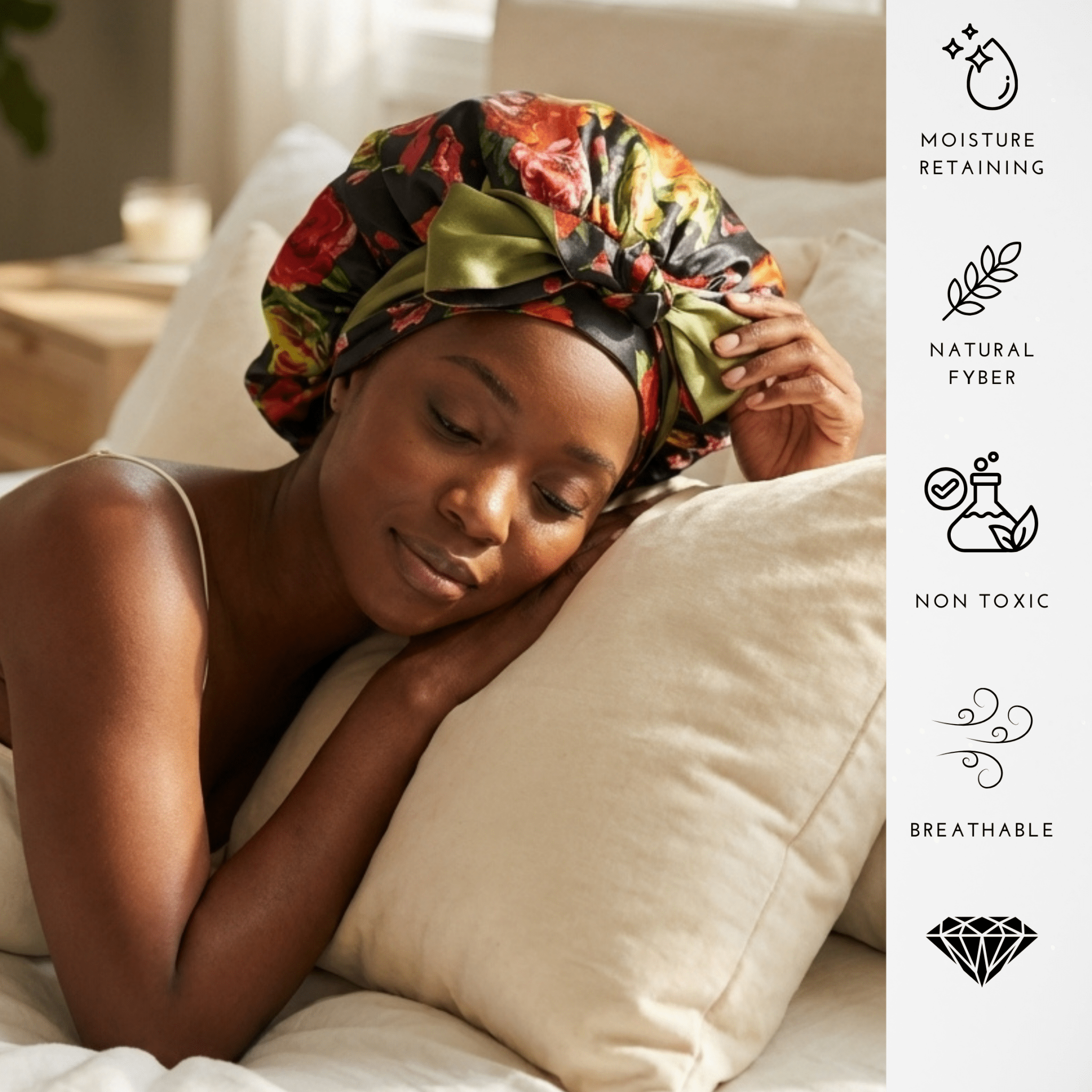 Mulberry Silk Bonnet with Ties – 100% Silk Reversible 19 Momme Hair Bonnet | Peonies on Black - NOCHKA
