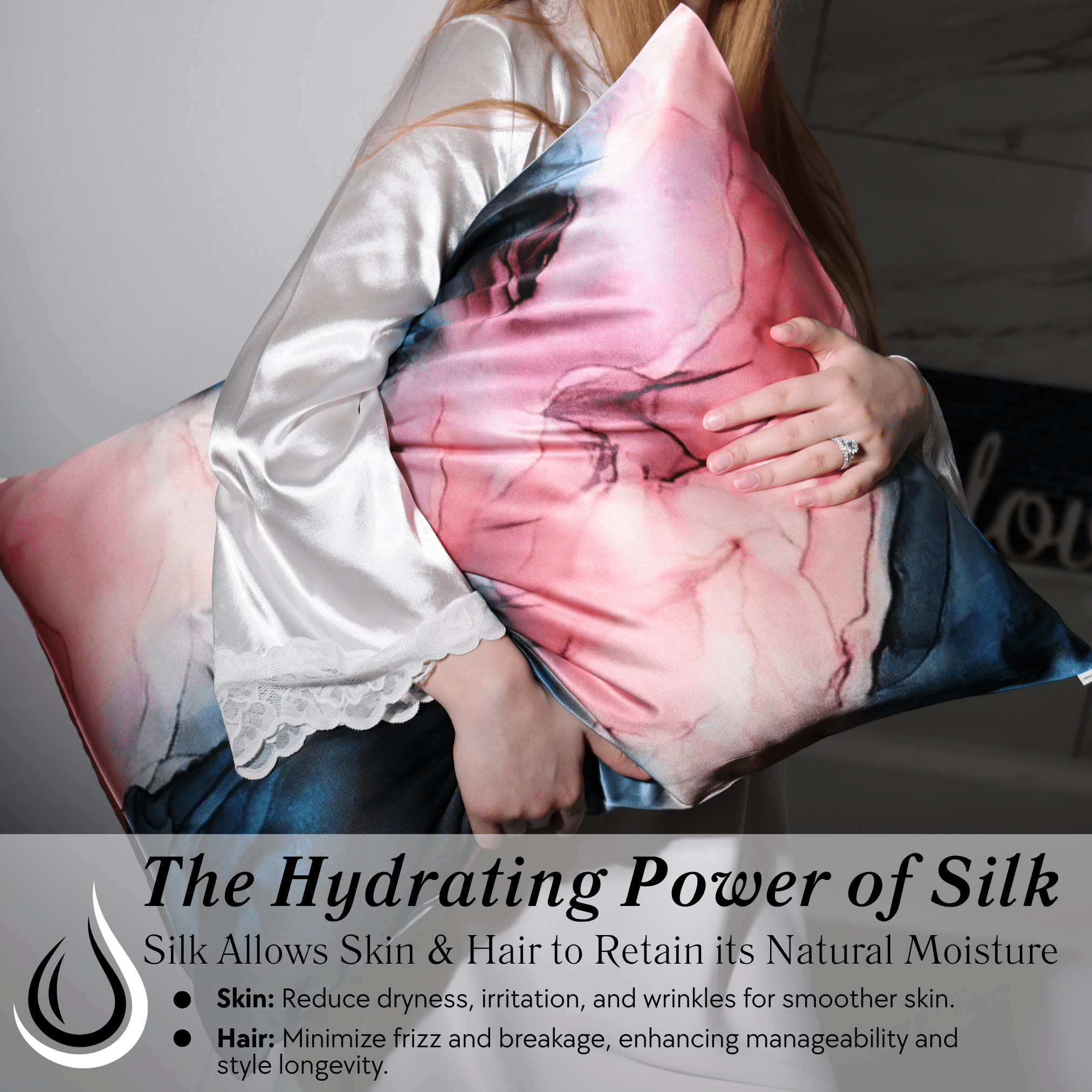 Navy Blue and Blush 100% Pure Mulberry Silk Pillowcase - Envelope - NOCHKA

