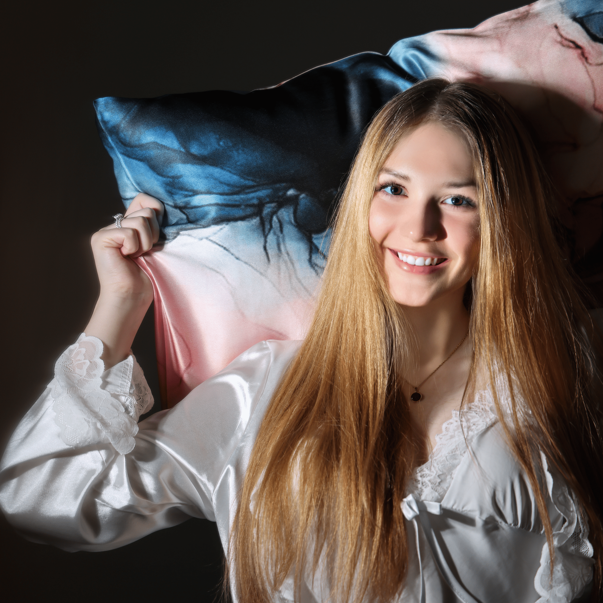 Navy Blue and Blush 100% Pure Mulberry Silk Pillowcase - Envelope - NOCHKA
