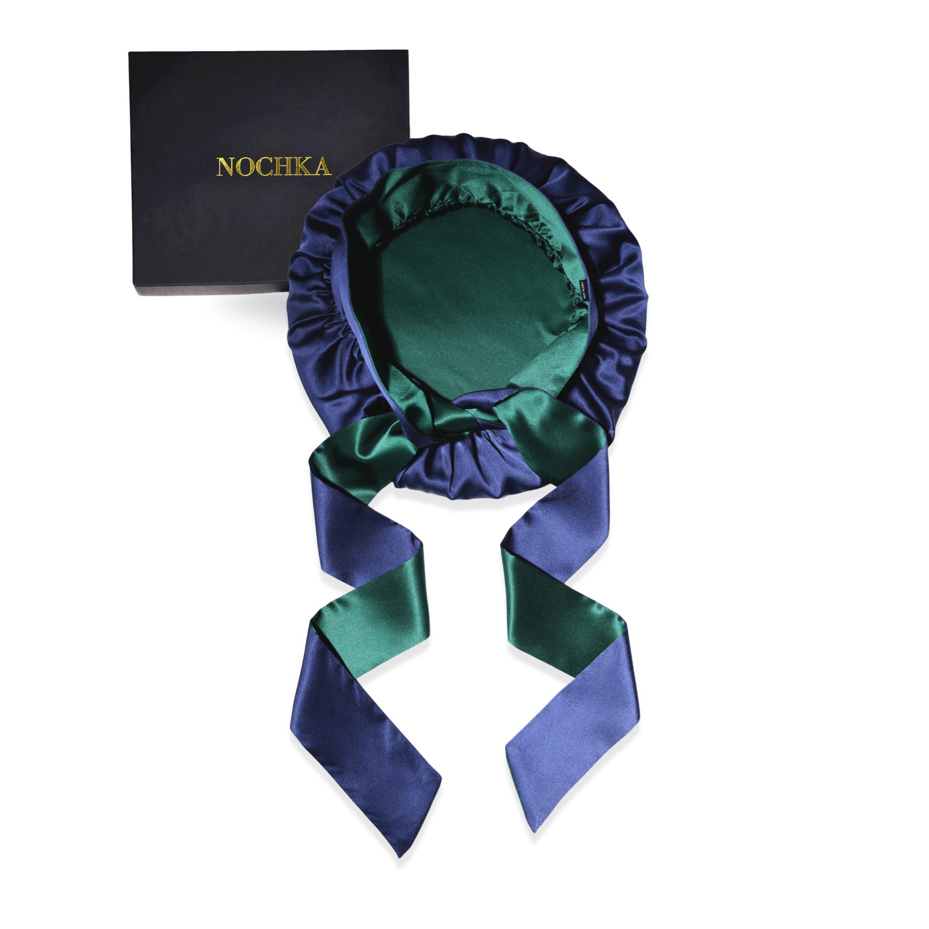 Navy Blue and Hunter Green Reversible Bonnet with Ties - NOCHKA

