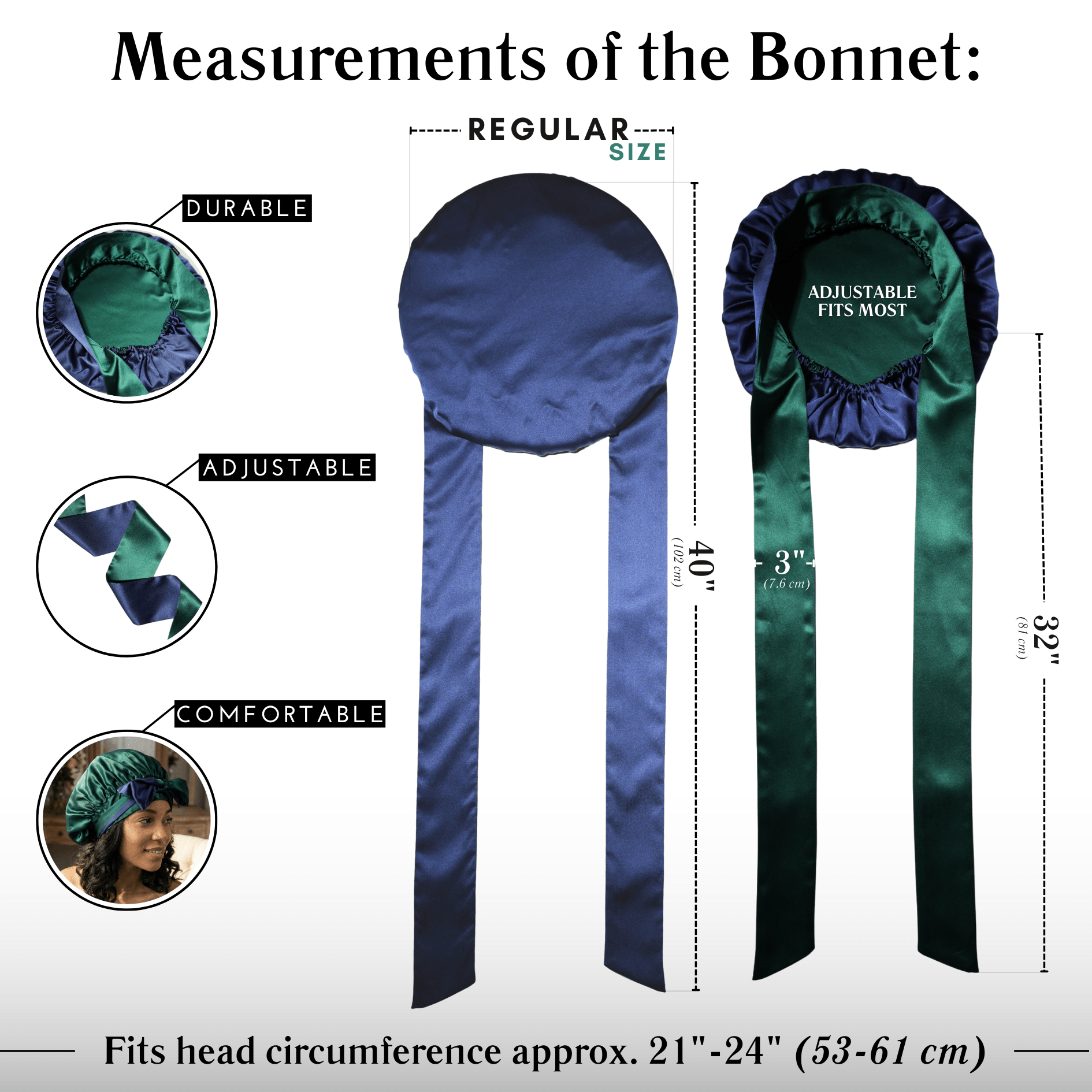 Navy Blue and Hunter Green Reversible Bonnet with Ties - NOCHKA
