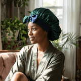 Navy Blue and Hunter Green Reversible Bonnet with Ties - NOCHKA
