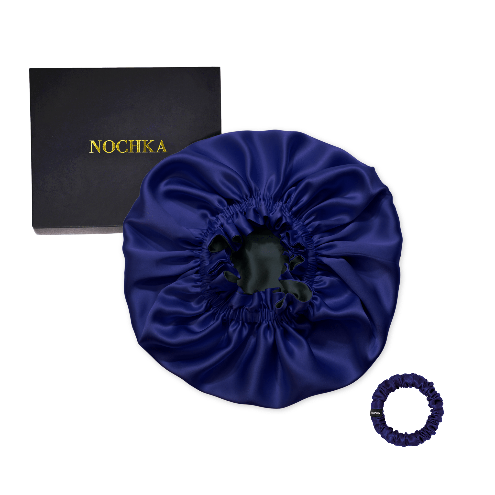 Navy Blue & Black Pure Mulberry Silk Bonnet – Reversible & Durable - NOCHKA

