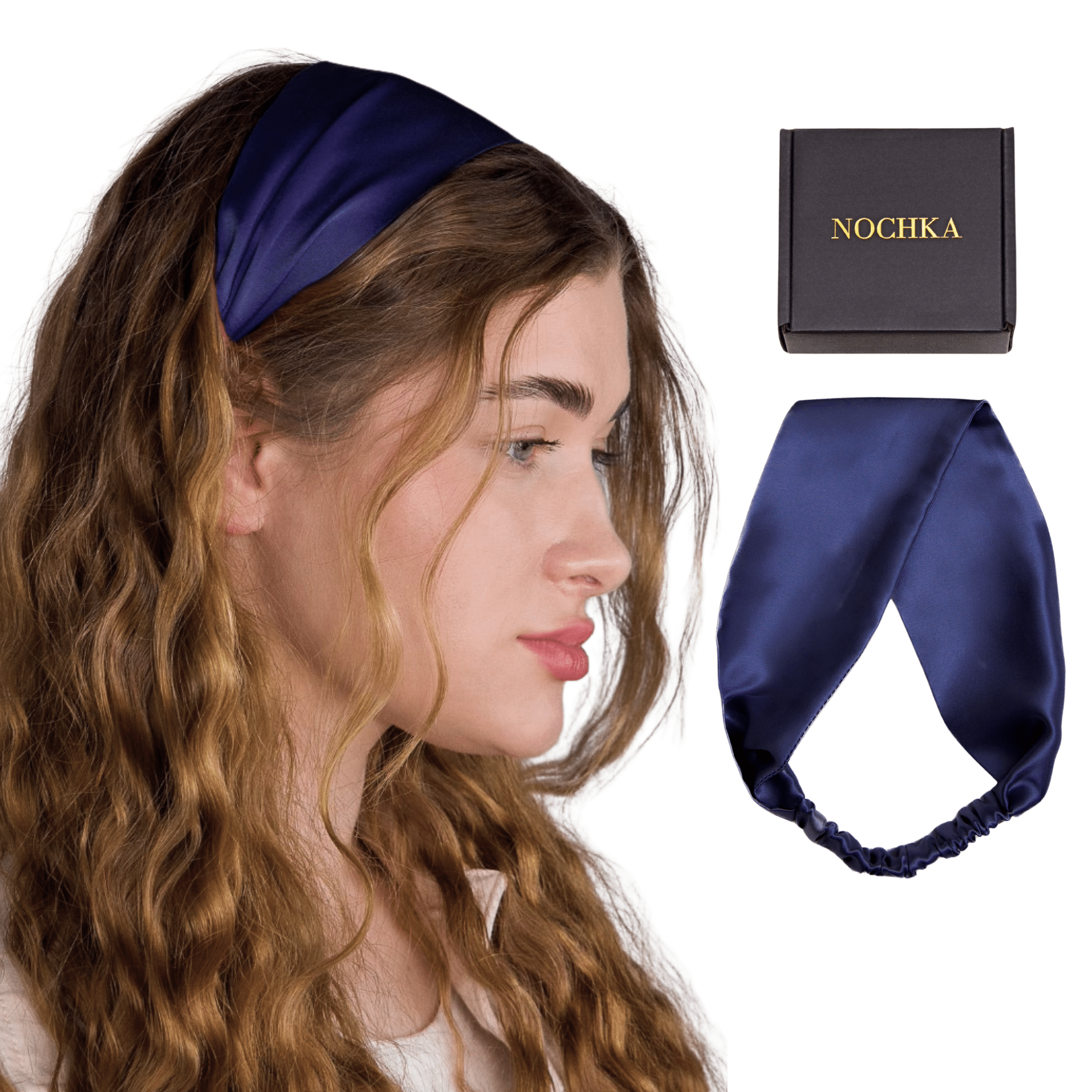 Navy Blue Pure Silk Headband - NOCHKA
