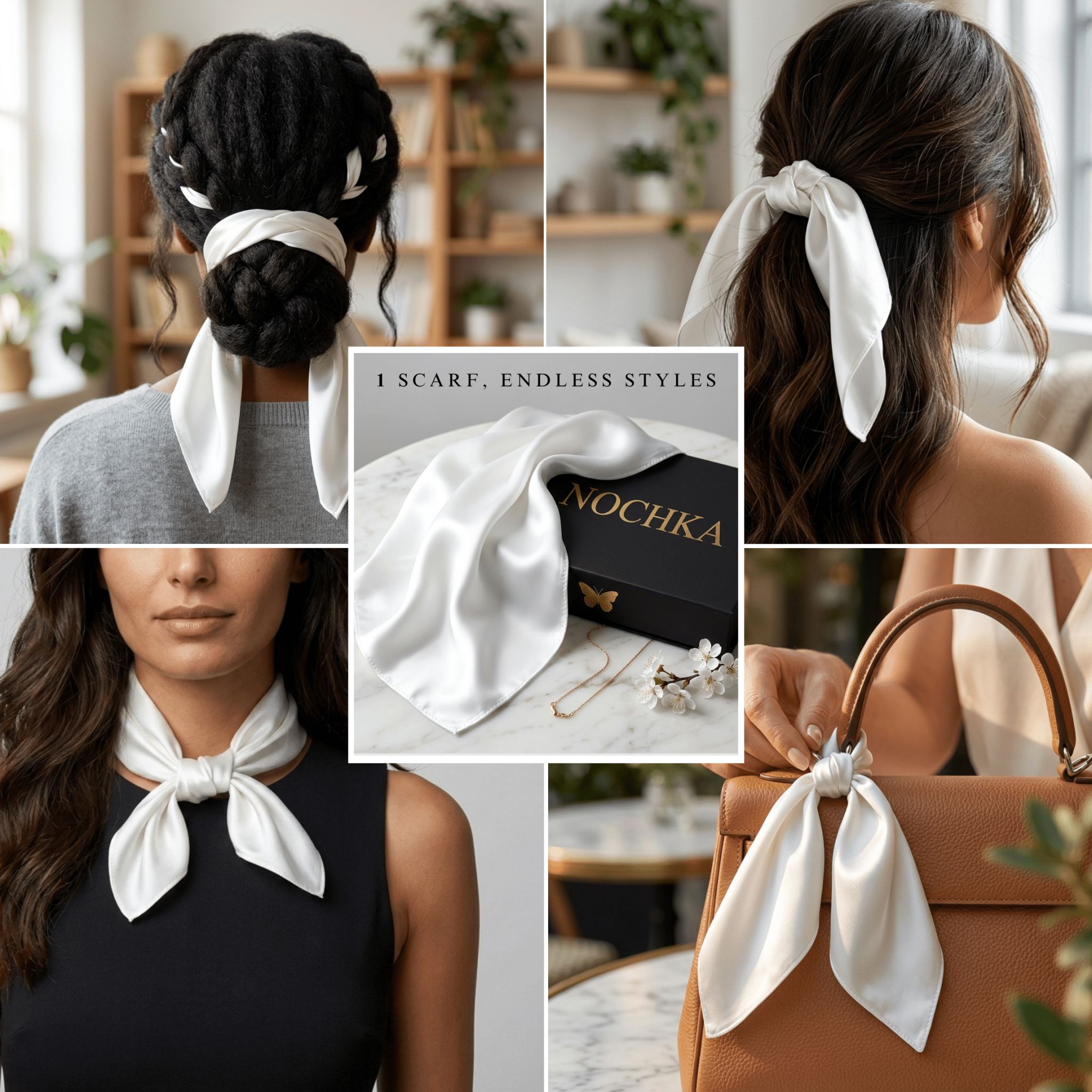 NOCHKA 100% Mulberry Silk Square Scarf – 21"x21" | 19 Momme 6A Grade Silk - NOCHKA
