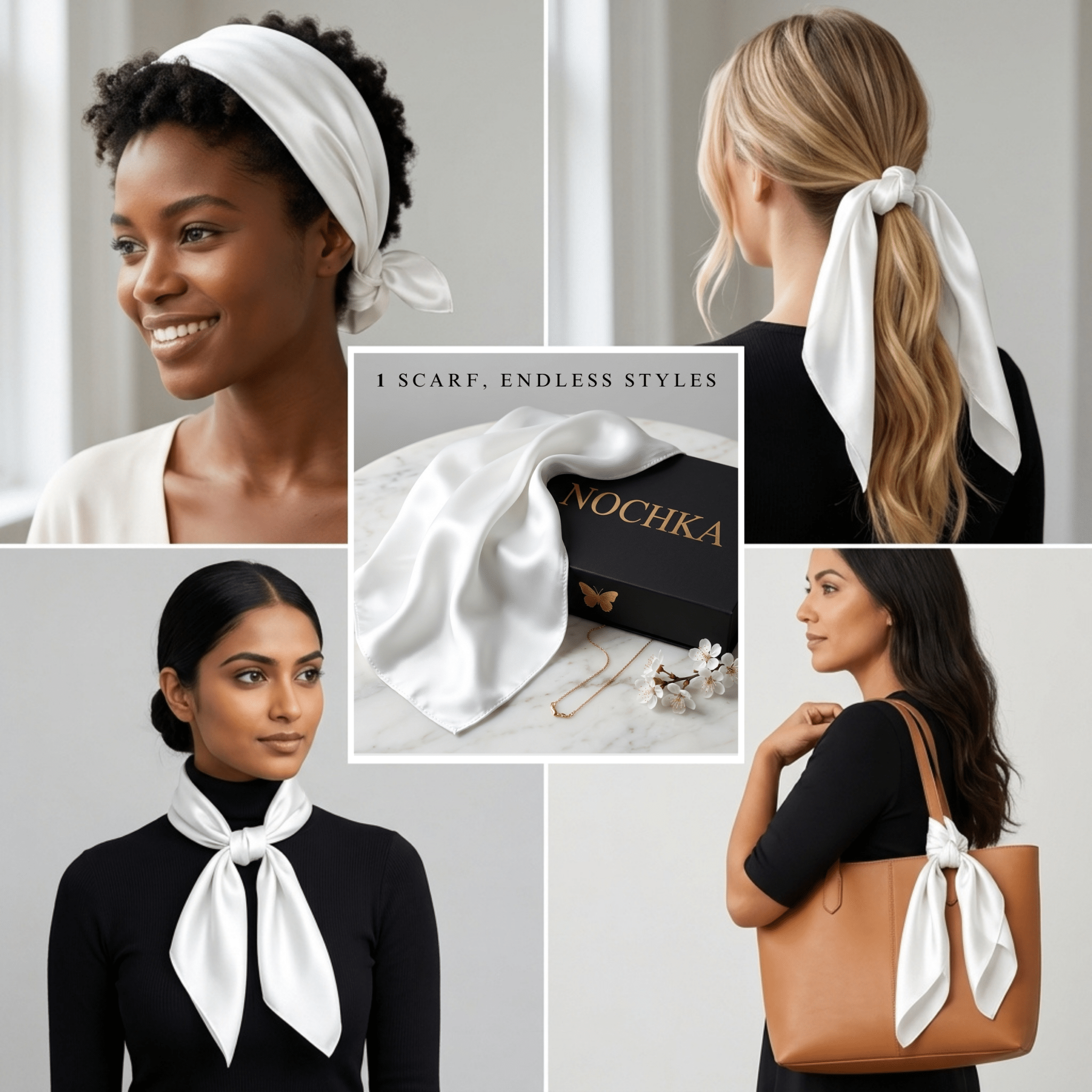 NOCHKA 100% Mulberry Silk Square Scarf – 27"x27" | 19 Momme 6A Grade Silk - NOCHKA
