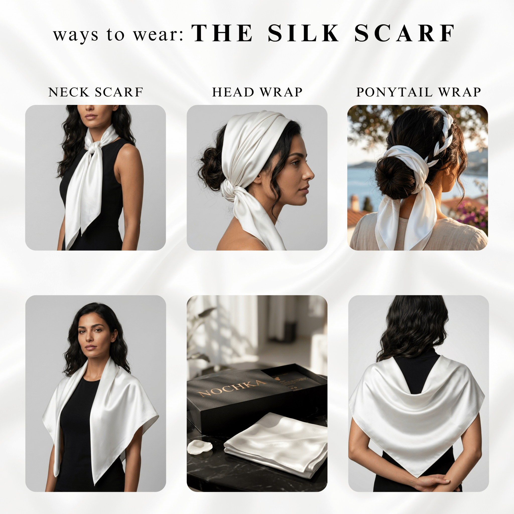 NOCHKA 100% Mulberry Silk Square Scarf – 35"x35" | 19 Momme 6A Grade Silk - NOCHKA

